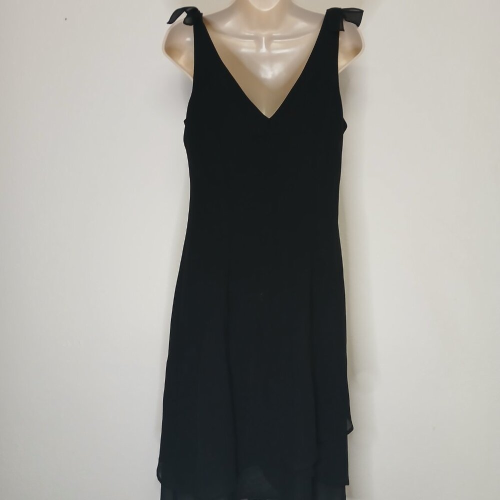 UEC Dawn Joy Chiffon Dress Black V-Neck Sleeveless Handkerchief Hem Size 12 - Picture 9 of 13
